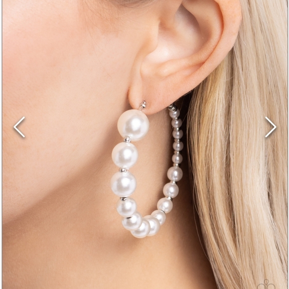paparazzi Jewelry - Candidate Class White Hoop Earrings NWT  2"